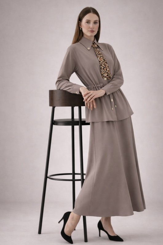 Fularlı İkili Takım N7193 Vizon Fularlı İkili Takım N7193 Vizon