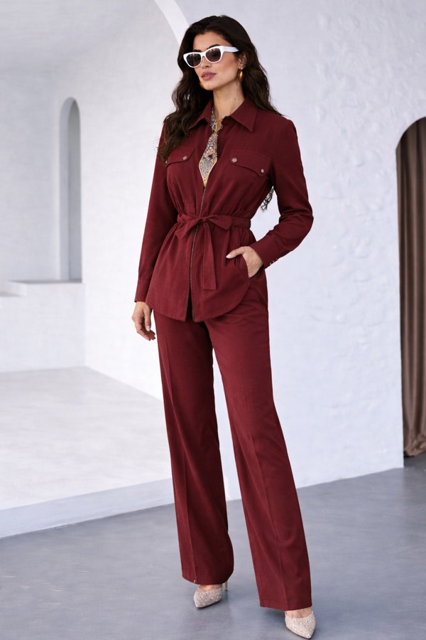 Fularlı İkili Takım N2671 Bordo