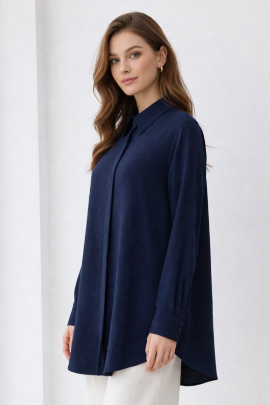 Gömlek Yaka Uzun Tesettür Tunik B5945 Lacivert Gömlek Yaka Uzun Tesettür Tunik B5945 Lacivert