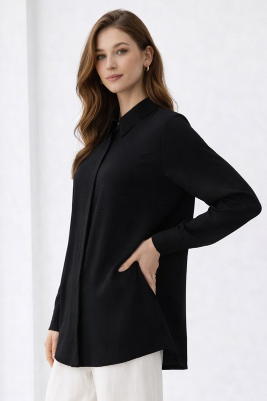 Gömlek Yaka Uzun Tesettür Tunik B5945 Siyah Gömlek Yaka Uzun Tesettür Tunik B5945 Siyah