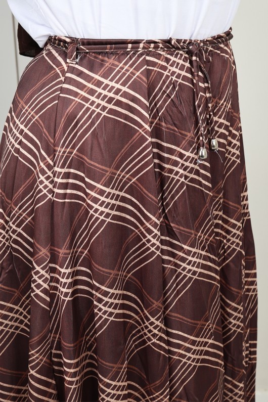 Ekoseli Asimetrik Etek A60689-1 Kahverengi Ekoseli Asimetrik Etek A60689-1 Kahverengi