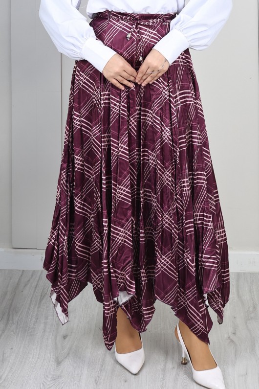 Ekoseli Asimetrik Etek A60689-1 Mor