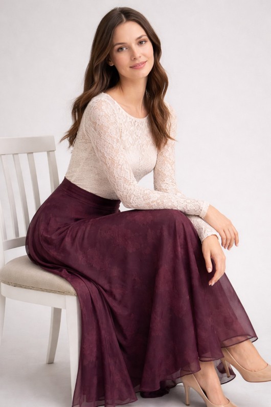 Empirme Desenli Şifon Etek O219 Bordo Empirme Desenli Şifon Etek O219 Bordo