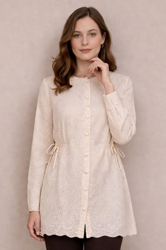 Yandan Bağlamalı Fisto Gömlek A7015 Krem