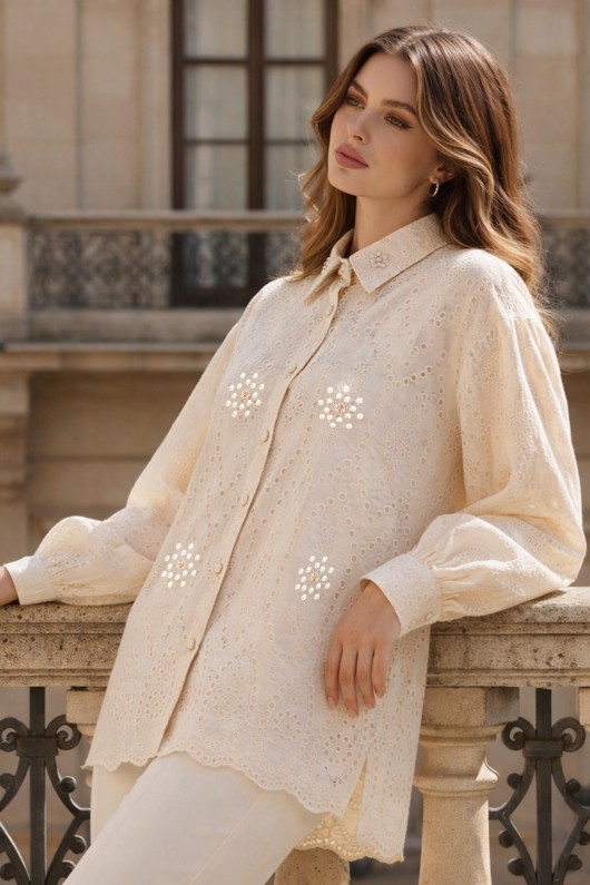 Taş Detaylı Fisto Gömlek A7016 Krem