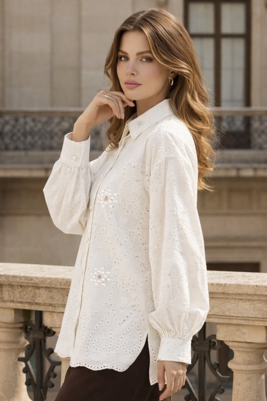 Taş Detaylı Fisto Gömlek A7016 Beyaz