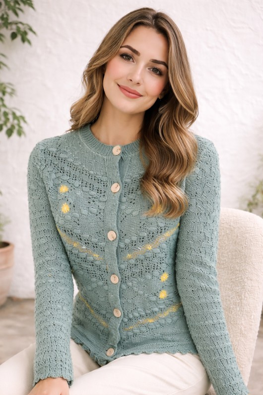 Nakış Detaylı Yazlık Pamuk Hırka R4543 Çağla