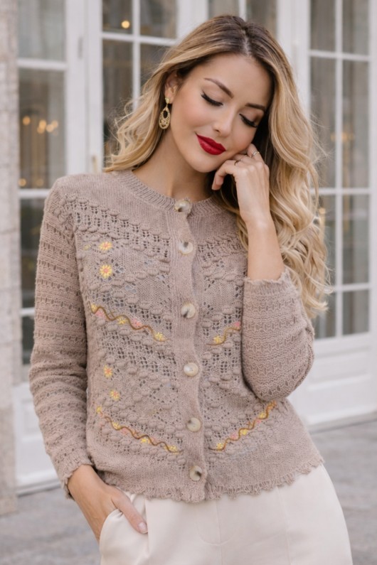 Nakış Detaylı Yazlık Pamuk Hırka R4543 Vizon