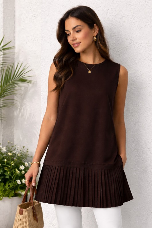 Piliseli Kolsuz Penye İçlik Tunik 4776 Kahverengi