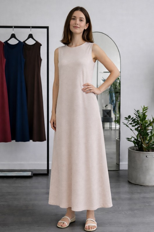 Kolsuz İçlik Elbise N8102 Bej