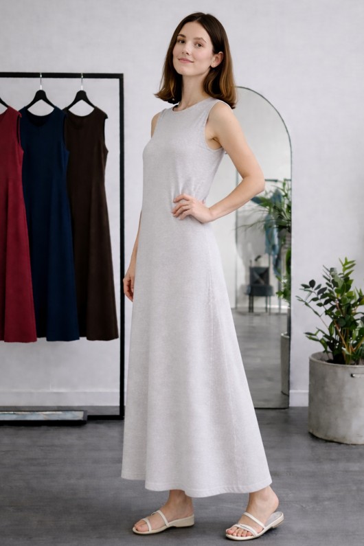 Kolsuz İçlik Elbise N8102 Gri