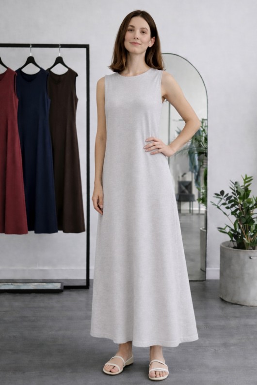 Kolsuz İçlik Elbise N8102 Gri