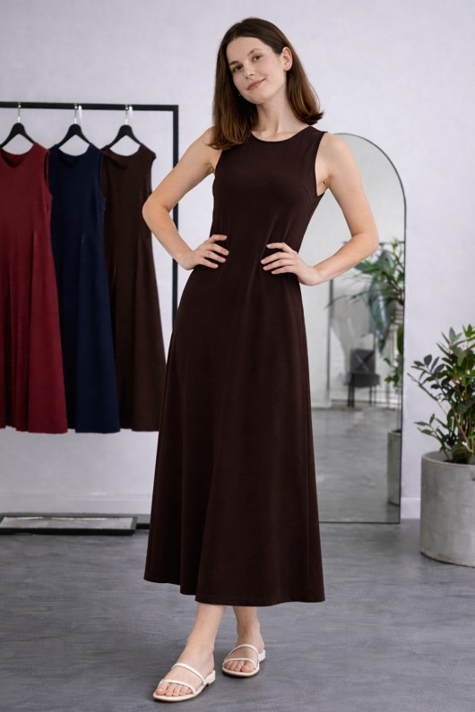 Kolsuz İçlik Elbise N8102 Kahverengi