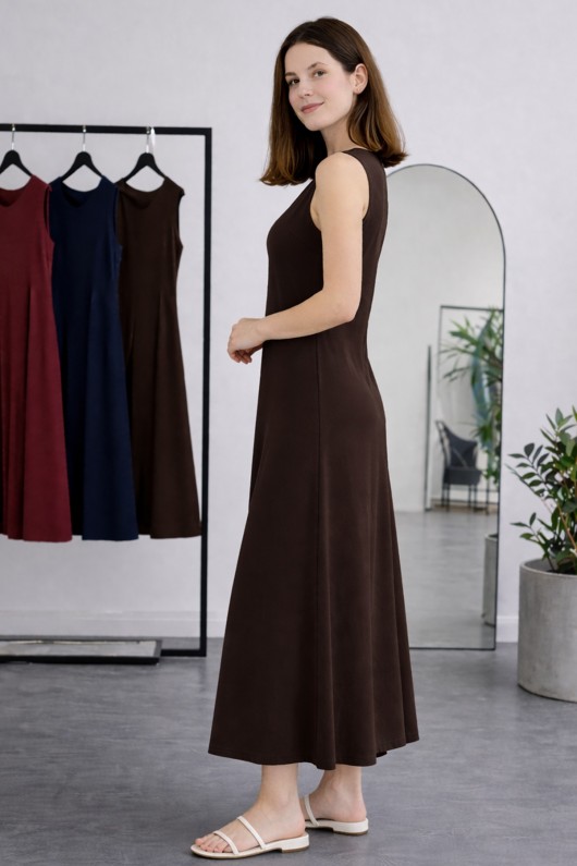 Kolsuz İçlik Elbise N8102 Kahverengi