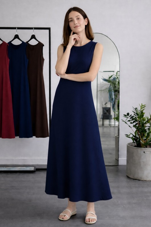 Kolsuz İçlik Elbise N8102 Lacivert