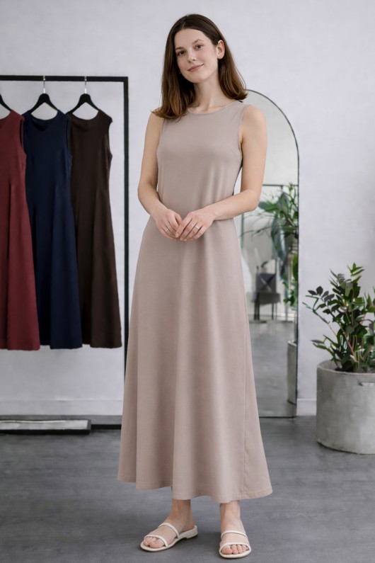 Kolsuz İçlik Elbise N8102 Vizon