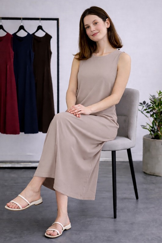 Kolsuz İçlik Elbise N8102 Vizon