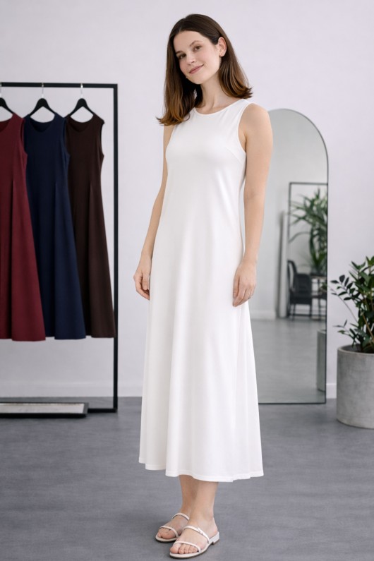 Kolsuz İçlik Elbise N8102 Beyaz