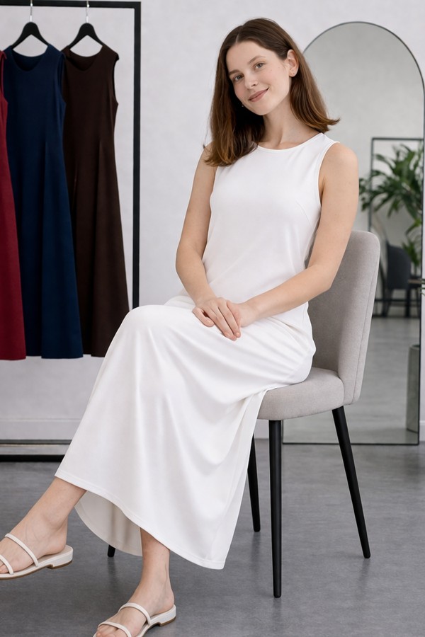 Kolsuz İçlik Elbise N8102 Beyaz Kolsuz İçlik Elbise N8102 Beyaz