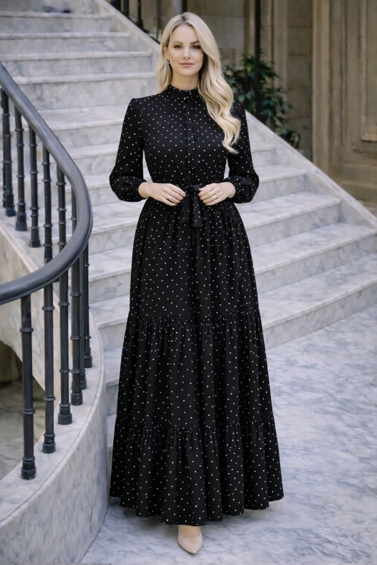 Puantiye Desenli Tesettür Elbise 586 Siyah