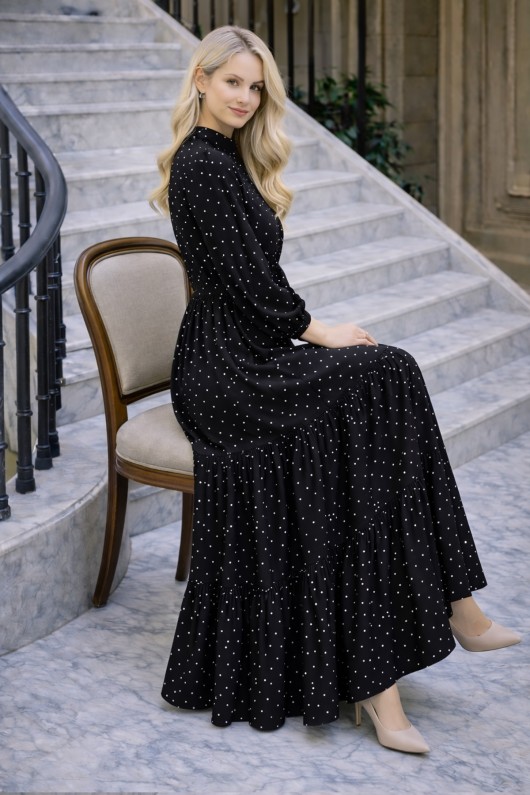 Puantiye Desenli Tesettür Elbise 586 Siyah