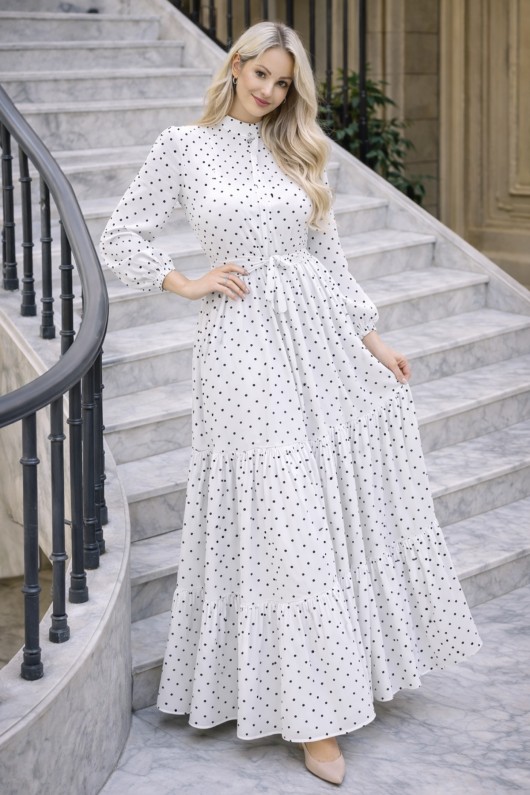 Puantiye Desenli Tesettür Elbise 586 Beyaz