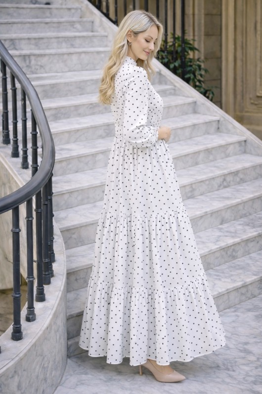 Puantiye Desenli Tesettür Elbise 586 Beyaz