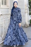 Desenli Tesettür Jessica Elbise B587 Lacivert