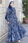 Desenli Tesettür Jessica Elbise B587 Lacivert