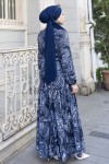Desenli Tesettür Jessica Elbise B587 Lacivert