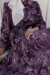 Desenli Tesettür Jessica Elbise B587 Mor