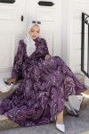 Desenli Tesettür Jessica Elbise B587 Mor