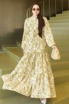 Desenli Tesettür Jessica Elbise B587 Yağ Yeşili