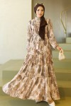 Desenli Tesettür Jessica Elbise B588 Krem