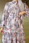 Desenli Tesettür Jessica Elbise B588 Taş Rengi
