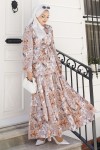 Desenli Tesettür Jessica Elbise B590 Bej Desenli Tesettür Jessica Elbise B590 Bej