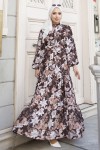 Desenli Tesettür Jessica Elbise B590 Kahverengi Desenli Tesettür Jessica Elbise B590 Kahverengi