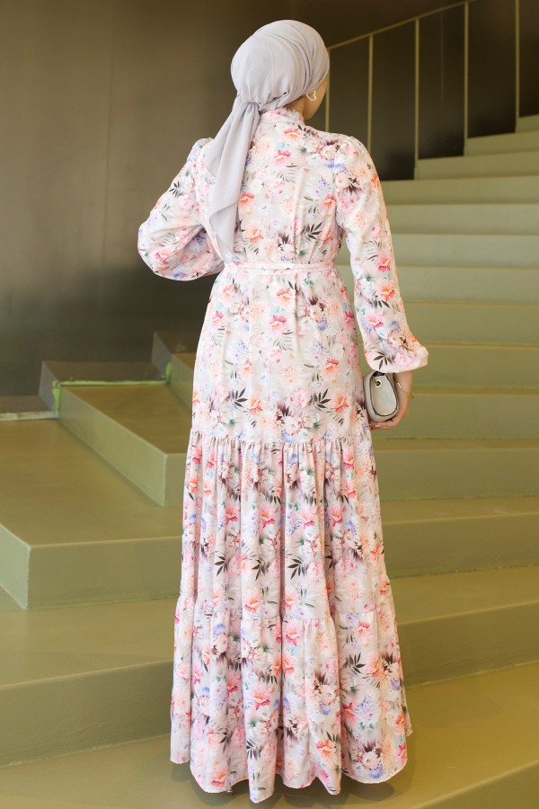 Desenli Tesettür Jessica Elbise B591 Taş Rengi Desenli Tesettür Jessica Elbise B591 Taş Rengi