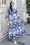 Desenli Tesettür  Jessica Elbise B593 Lacivert