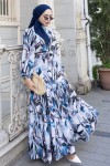 Desenli Tesettür  Jessica Elbise B593 Lacivert