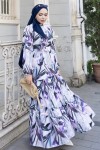 Desenli Tesettür  Jessica Elbise B593 Mor