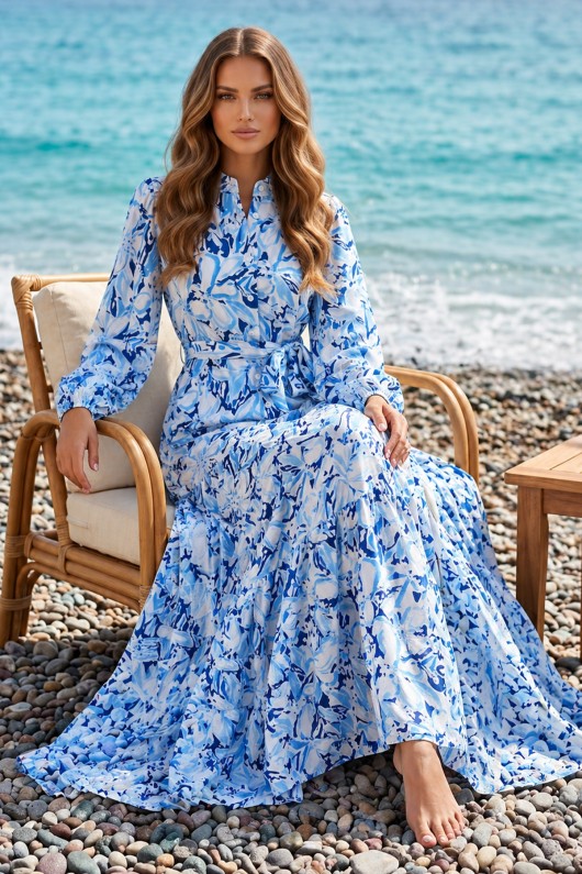 Desenli Tesettür  Jessica Elbise B595 Lacivert