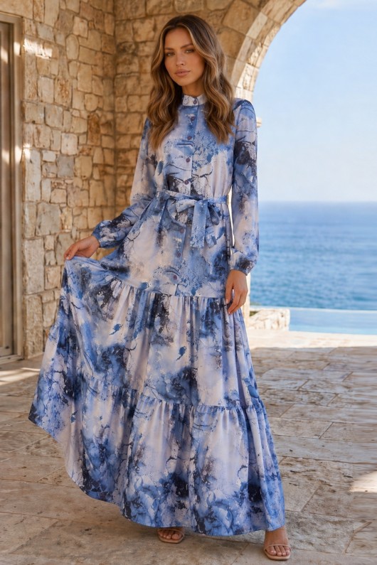 Desenli Tesettür  Jessica Elbise B597 Lacivert