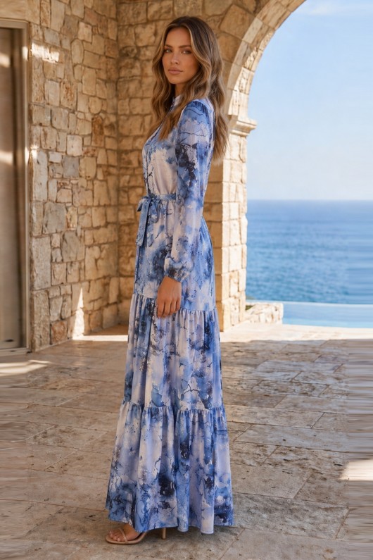 Desenli Tesettür  Jessica Elbise B597 Lacivert