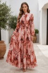 Desenli Tesettür  Jessica Elbise B597 Taba