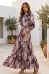 Desenli Tesettür  Jessica Elbise B597 Vizon