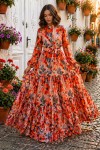 Desenli Tesettür  Jessica Elbise B598 Oranj