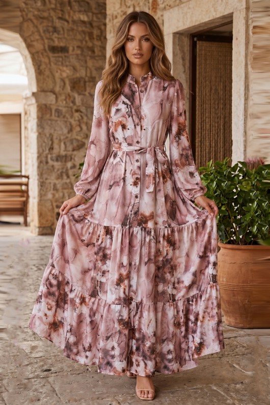 Desenli Tesettür  Jessica Elbise B598 Vizon