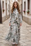 Desenli Tesettür  Jessica Elbise B598 Yeşil