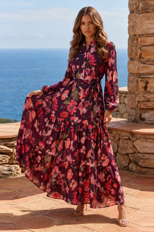 Desenli Tesettür  Jessica Elbise B599 Mor